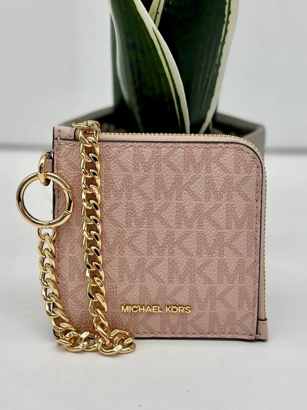 Michael Kors Jet Set Travel Signature Logo Chain Wallet Card Holder